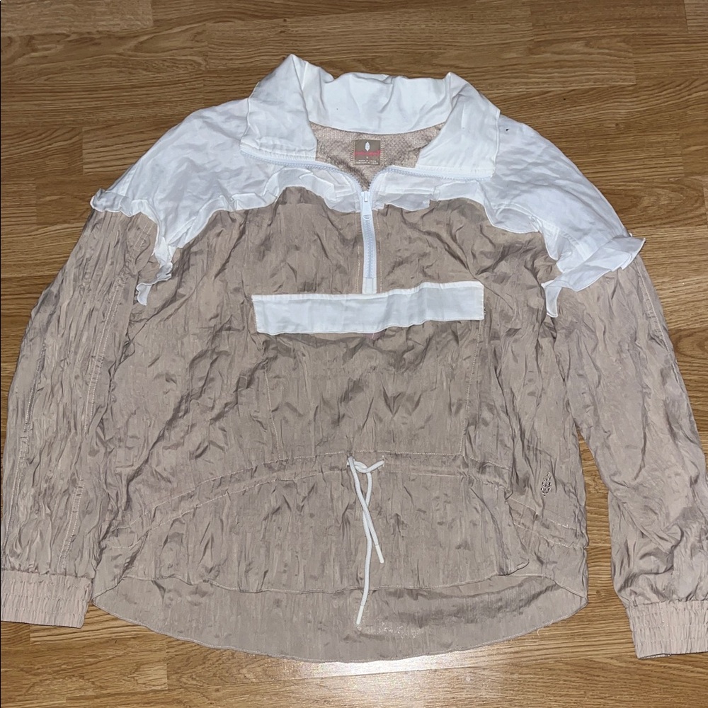 FP Movement by Free People Two-Tone Windbreaker Pullover in White and Taupe
